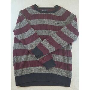 American Eagle Striped Sweater Men's XL Burgundy Gray Vintage Fit Grunge Indie